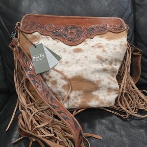 Myra Bag Brown and Tan Fringe Shoulder Bag
